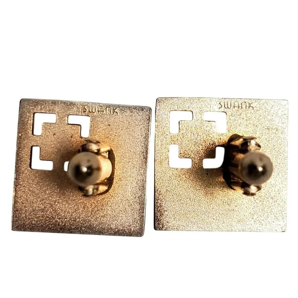Gold Tone Cufflinks Faux Pearl Signed Swank